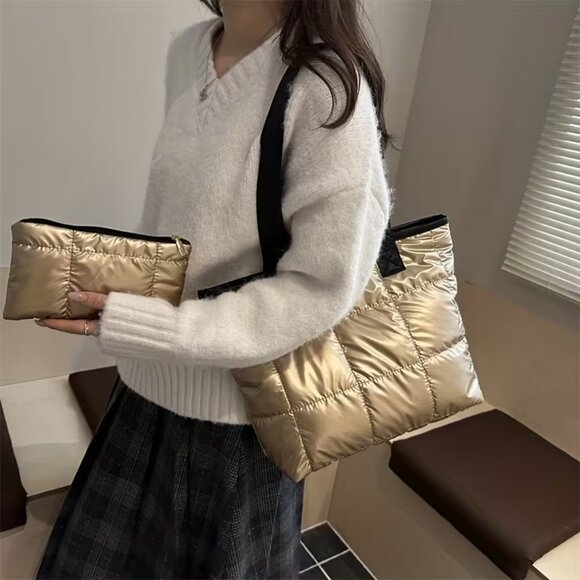 golden black strap tote an matching cosmetic bag - Picture 2 of 3